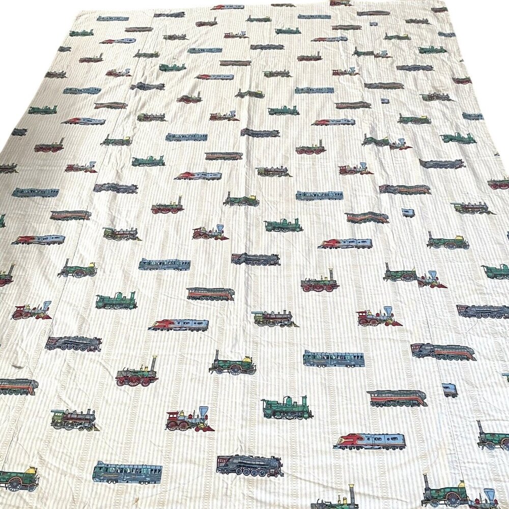Vintage train locomotive quilt handmade striped tracks transportation kids 88x66
